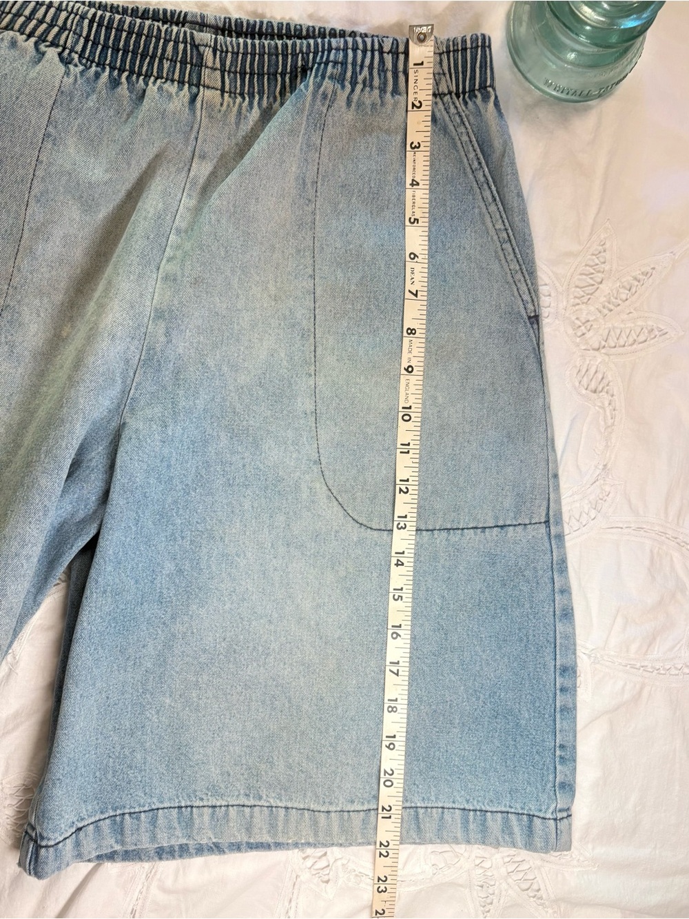 Vintage Season Ticket Light Wash Distressed Baggy Denim Jorts High Waist Long M - Picture 10 of 14